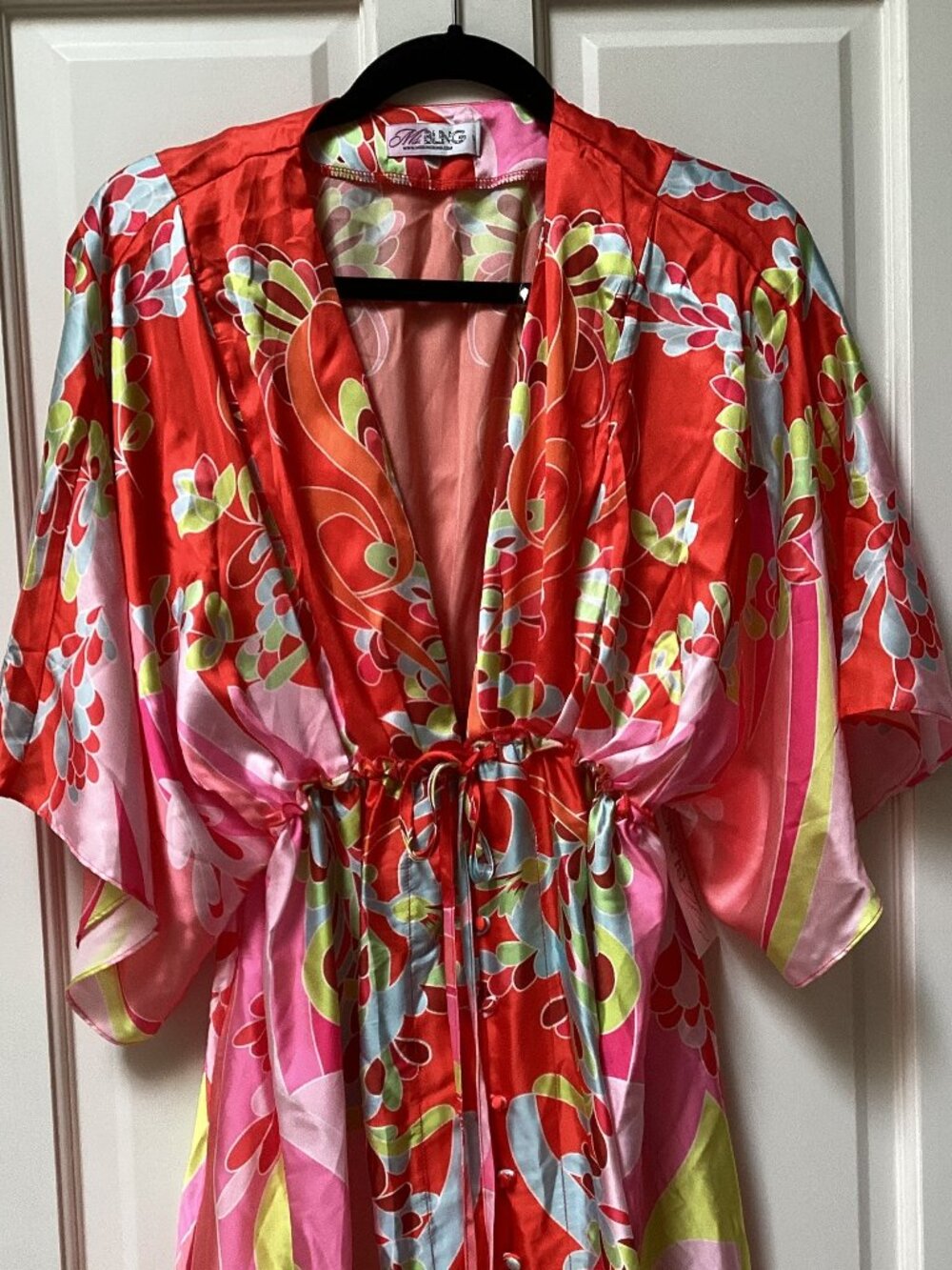 Ms. Bling red flowered maxi dress, covered buttons and a front slit, size large